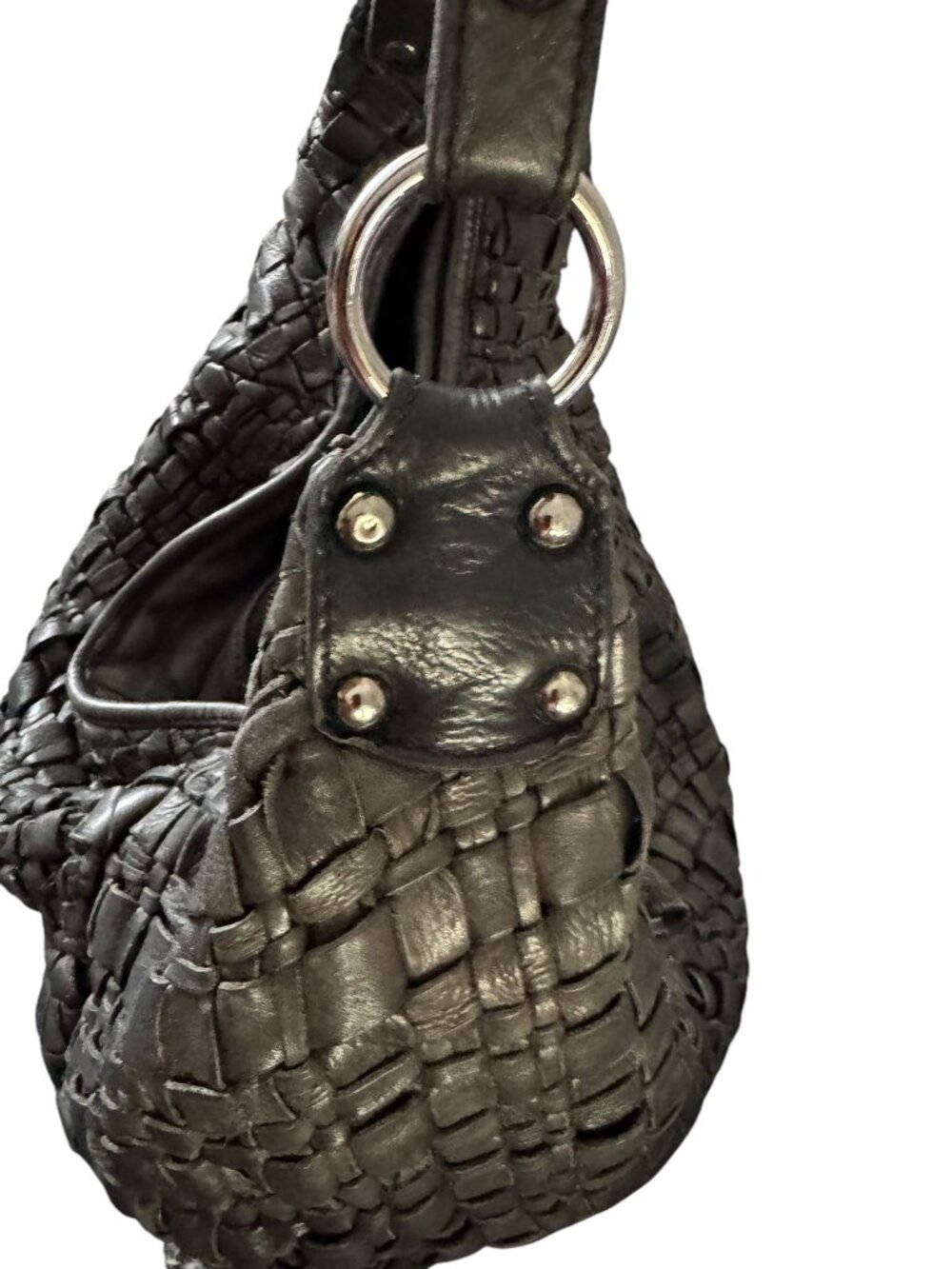 Tano Black Woven Leather Hobo Bag Large Slouchy Shoulder Purse Soft Boho EUC - Picture 3 of 10